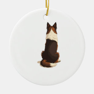 Vintage Border Collie von hinten Hund-Illustration Keramik Ornament