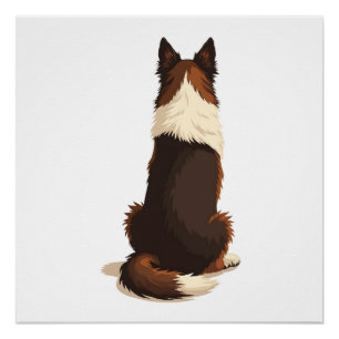 Vintage Border Collie von hinten Hund-Illustration Poster