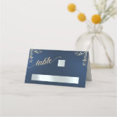 Vintage Border & Herz Monogramm - Blau Platzkarte (Vorderseite)