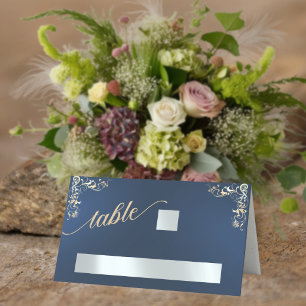 Vintage Border & Herz Monogramm - Blau Platzkarte