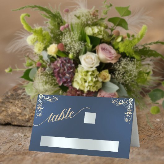 Vintage Border & Herz Monogramm - Blau Platzkarte