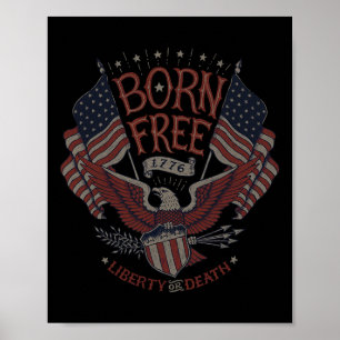 Vintage Born Free Eagle Amerikanische Flagge 1776 Poster