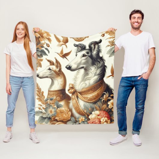 Vintage Borzoi-Hunde-Illustration Fleecedecke (Beispiel)
