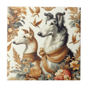 Vintage Borzoi-Hunde-Illustration Fliese