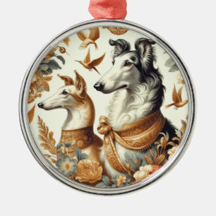 Vintage Borzoi-Hunde-Illustration Ornament Aus Metall