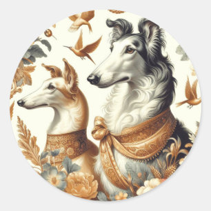 Vintage Borzoi-Hunde-Illustration Runder Aufkleber