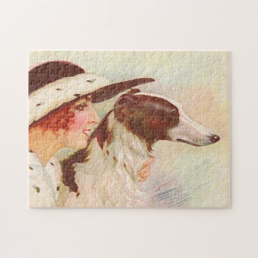 Vintage Borzoi Lady und Borzoi Puzzle (Horizontal)