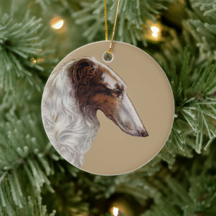 Vintage Borzoi-Weihnachtsbaumschmuck Kopf Keramik Ornament