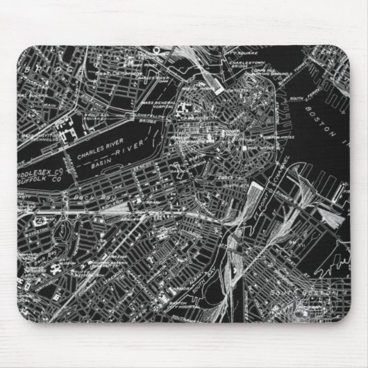 Vintage Boston Black und White Map Mousepad (Vorne)