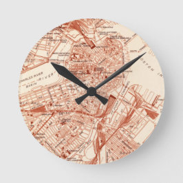 Vintage Boston Map Runde Wanduhr