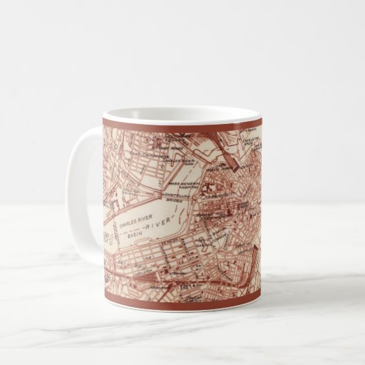 Vintage Boston Map Tasse (Vorderseite Links)