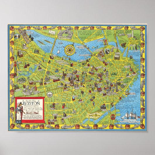Vintage Boston Pictorial Map Poster 1955 (Vorne)