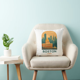 Vintage-Boston-Reisewurfkissen – Retro-USA Kissen