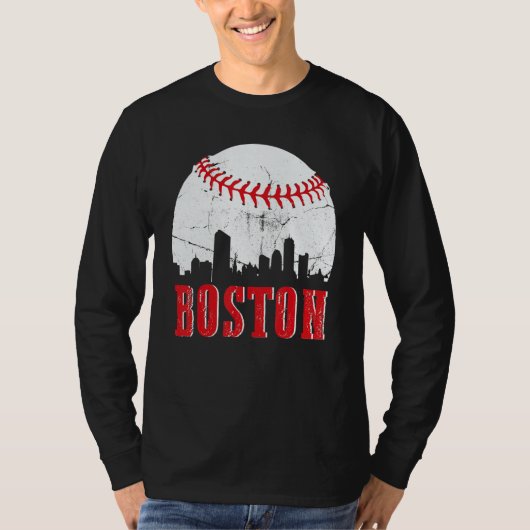 Vintage Boston Skyline Baseball Game Day T-Shirt (Vorderseite)