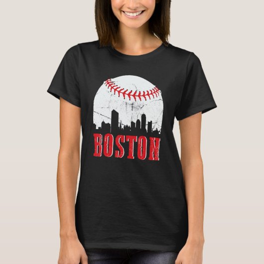 Vintage Boston Skyline Baseball Game Day T-Shirt (Vorderseite)