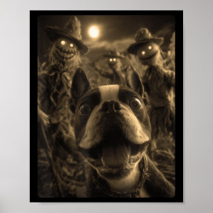 Vintage Boston Terrier Selfie Soky Ecrows Hallowee Poster