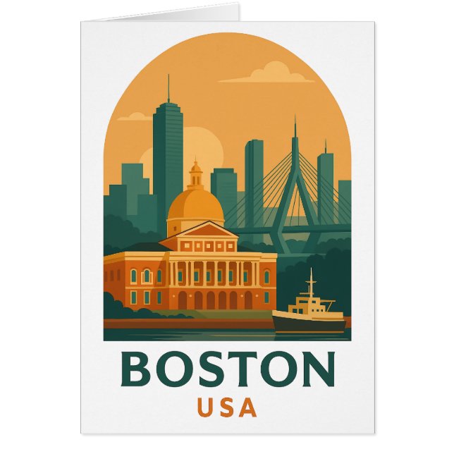 Vintage Boston Travel Greeting Card – Retro USA  (Vorne)