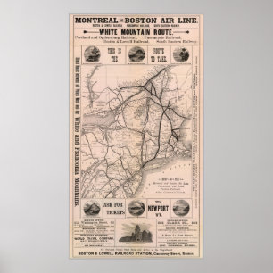 Vintage Boston- und Montreal-Eisenbahn-Karte Poster