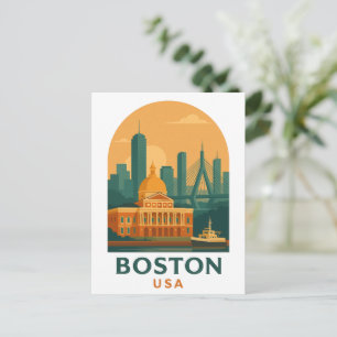 Vintage Boston USA Reise – Retro-Stadt Kunst Postkarte