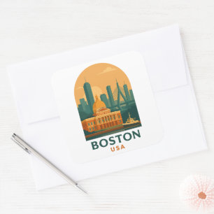 Vintage Boston USA Reise – Retro-Stadt Kunst Quadratischer Aufkleber