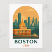 Vintage Boston USA Travel – Retro City Art Postkarte (Vorderseite)