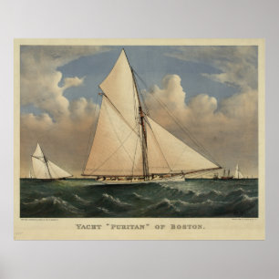 Vintage Boston-Yacht-Puritaner-Illustration (1885) Poster