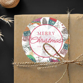 Vintage Botancial Red Frohe Weihnachten Runder Aufkleber