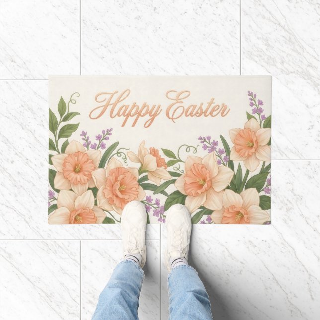 Vintage Botanical Apricot Tulip Easter Welcome Mat Fußmatte (Indoor)
