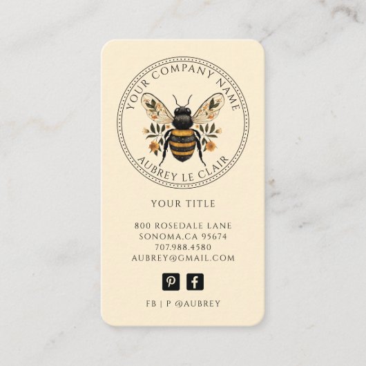 Vintage Botanical Bee Logo Template Visitenkarte (Vorderseite)