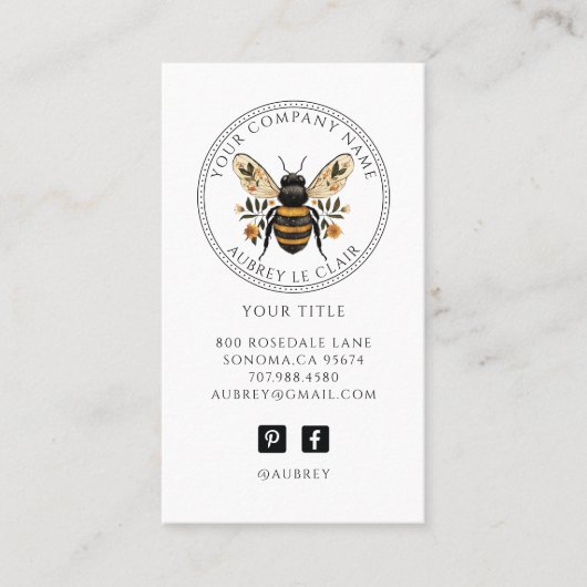 Vintage Botanical Bee Logo Template Visitenkarte (Vorderseite)