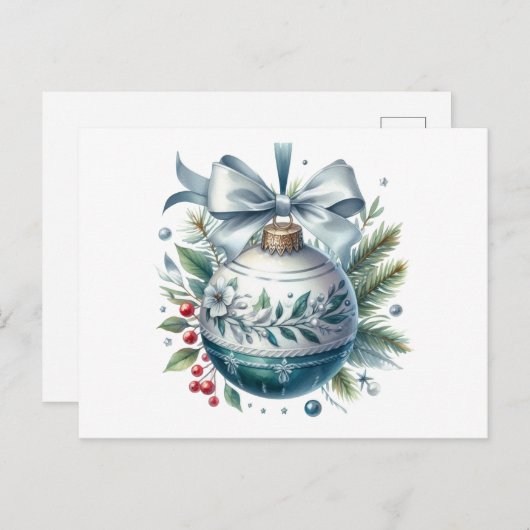 Vintage Botanical Christmas Ornament Postkarte (Vorne/Hinten)