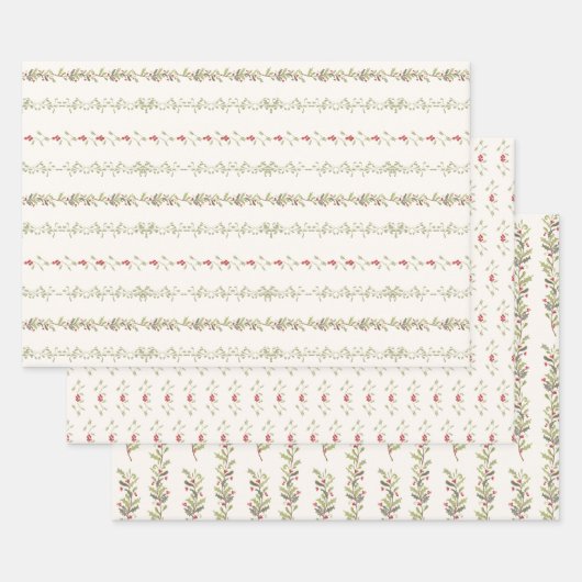 Vintage Botanical Christmas Red Berry Garland Geschenkpapier Set (Set)