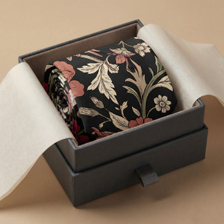 Vintage Botanical Dark Background Krawatte