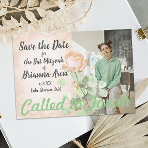 Vintage Botanical Dusty Peach Rose Bat Mitzvah Hinweiskarte