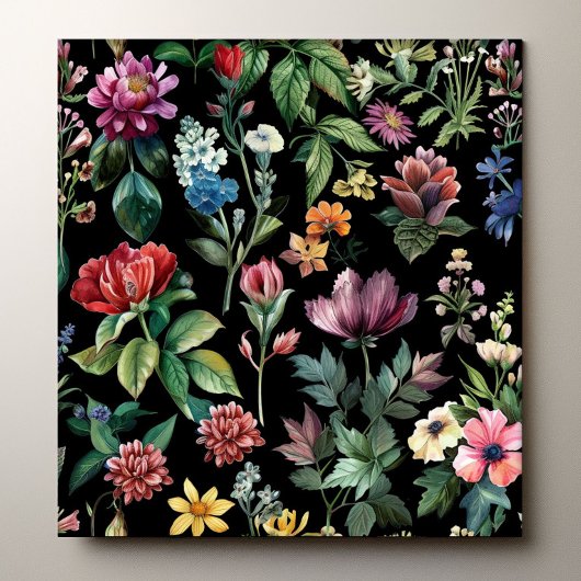 Vintage Botanical Elegance Black Fliese