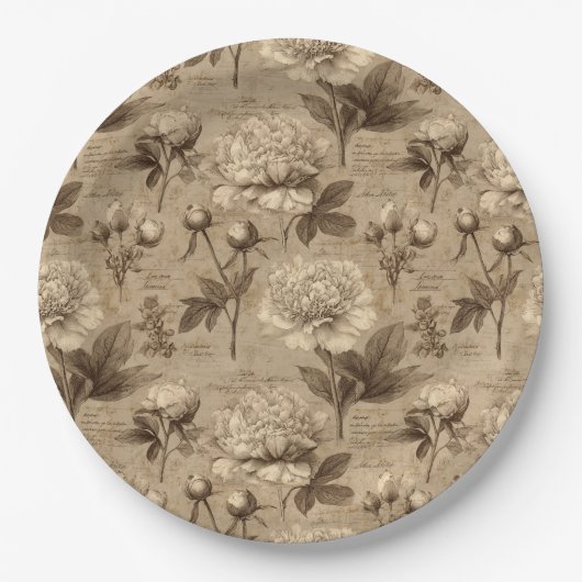 Vintage Botanical Floral Pattern (2) Pappteller (Vorderseite)