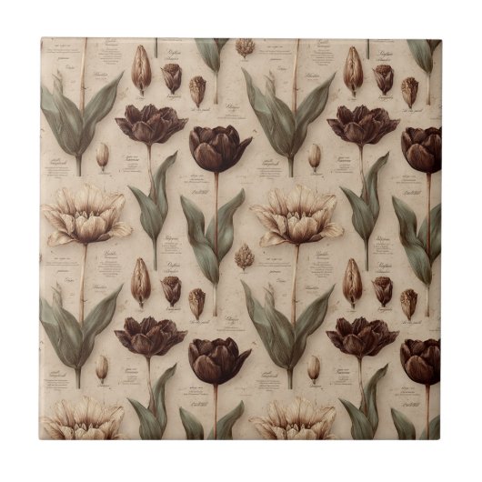 Vintage Botanical Floral Pattern (6) Fliese (Vorderseite)