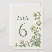 Vintage Botanical Floral Sage Green Table Numbers Einladung (Rückseite)