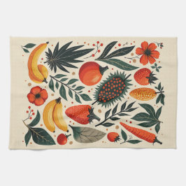 Vintage Botanical Fruit Harvest Folk Art Geschirrtuch