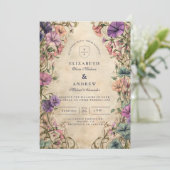 Vintage Botanical Garden Wedding Einladung (Stehend Vorderseite)