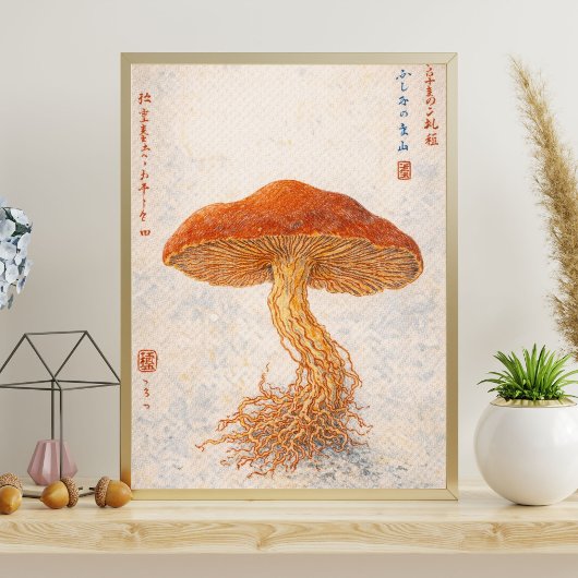 Vintage Botanical Mushroom Illustration, Japanese  Poster