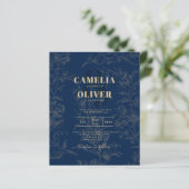 Vintage BOTANICAL Navy Blue Gold Hochzeit (Stehend Vorderseite)