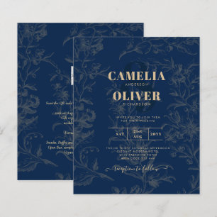 Vintage BOTANICAL Navy Blue Gold Hochzeit