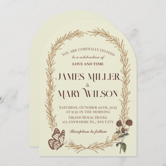 Vintage Botanical Oval Wedding Invite Einladung (Vorne/Hinten)