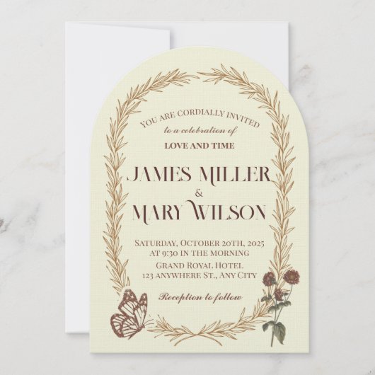 Vintage Botanical Oval Wedding Invite Einladung (Vorderseite)
