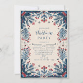 Vintage Botanical Red and Blue Holiday Einladung (Vorderseite)