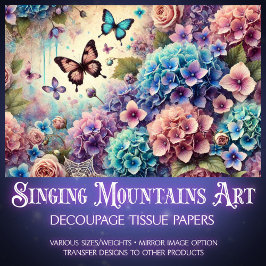 Vintage Botanical Roses Butterflies Decoupage  Seidenpapier