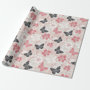 Vintage Botanical Schmetterling Toile-Muster (3) Geschenkpapier