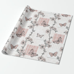 Vintage Botanical Schmetterling Toile-Muster (4) Geschenkpapier
