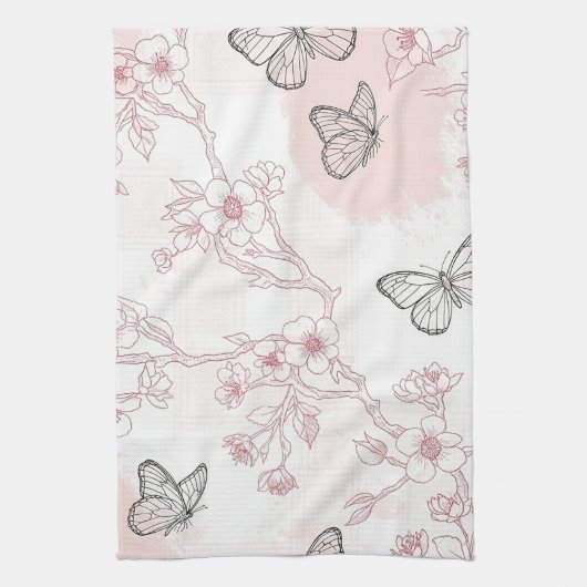 Vintage Botanical Schmetterling Toile-Muster (8) Geschirrtuch (Vertikal)